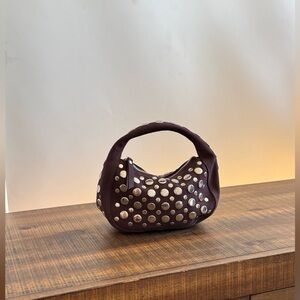Genuine Leather Suede Dark Purple Studded Mini Bag